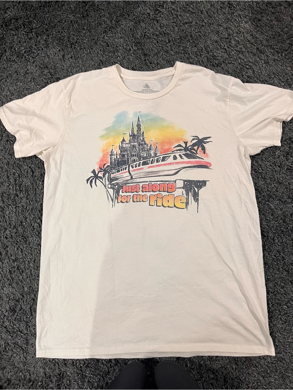 Walt Disney World Just Along for the Ride Monorail White T-Shirt Mens XL Iconic